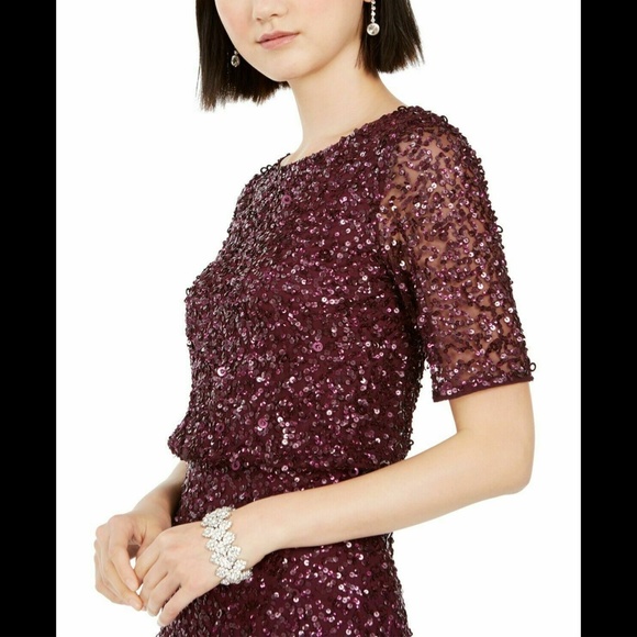 NWT Adrianna Papell Blouson Sequin Gown in‎ Cassis [SZ 2 ] - Picture 2 of 12